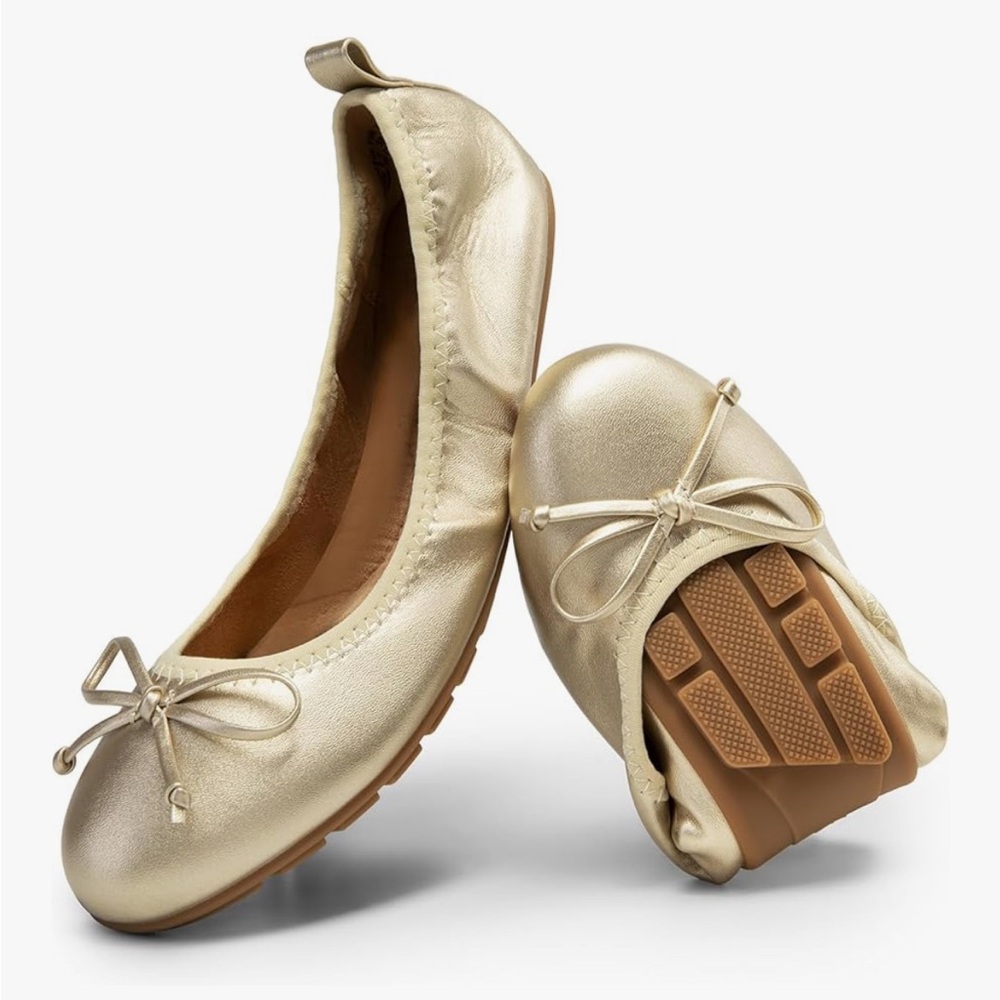 Dream Pairs Gold Slip-On Ballet Flats With Bow (8.5M)
